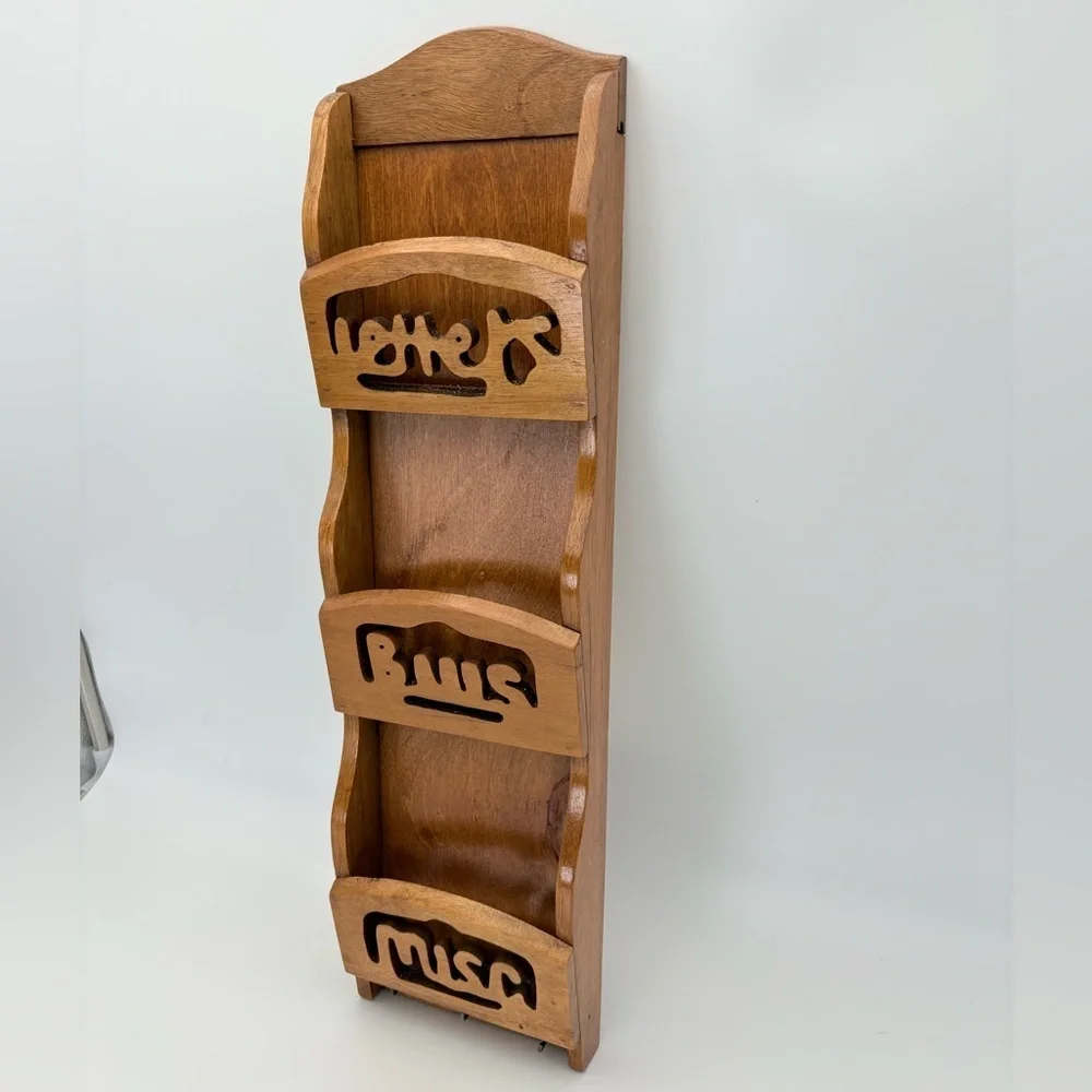 Vintage Handmade Wooden Wall Organizer with Three Slots